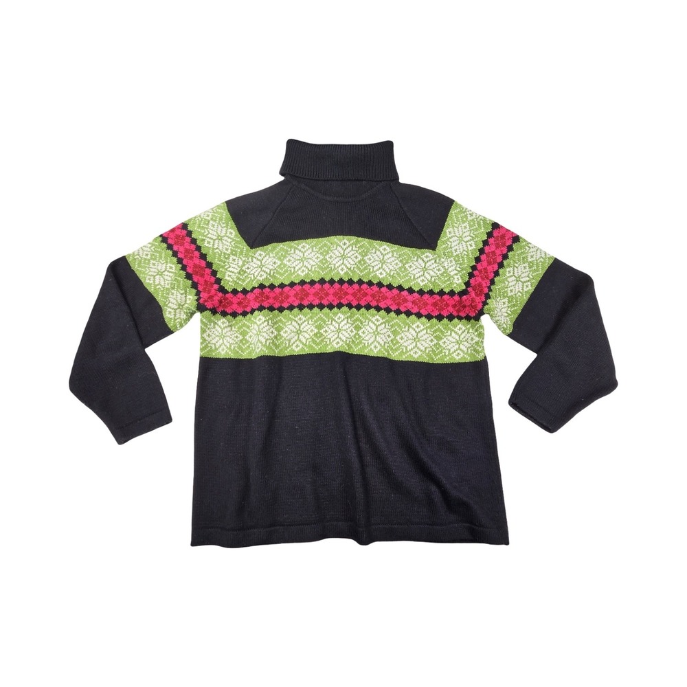 New York & Company Black Fair Isle Turtleneck Sweater Wool Blend LG Vintage Y2K